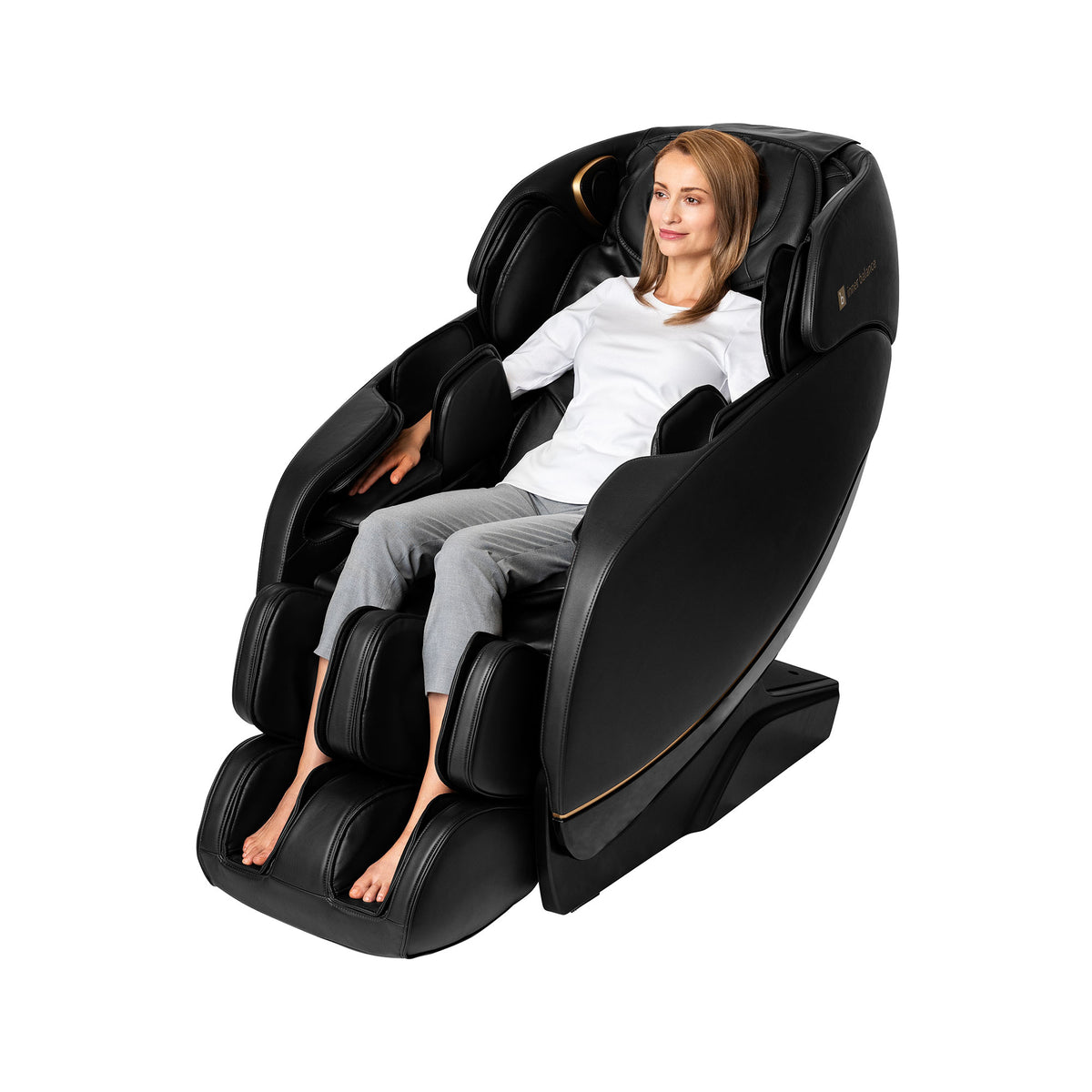 User experiencing the relaxation features of the Inner Balance Wellness Jin 2.0 Massage Chair