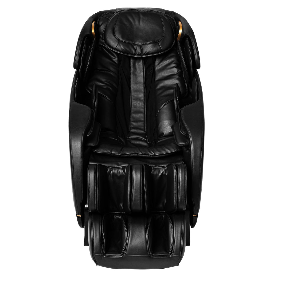 Detailed view of the black leather upholstery on Inner Balance Wellness Jin 2.0 Massage Chair