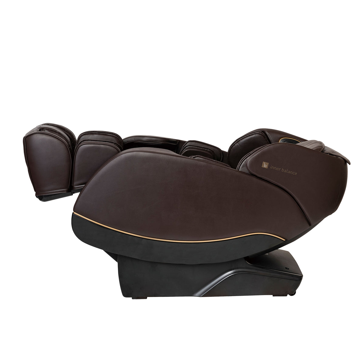 A fully zero-gravity reclined Inner Balance Wellness Jin 2.0 Massage Chair in a luxurious brown finish